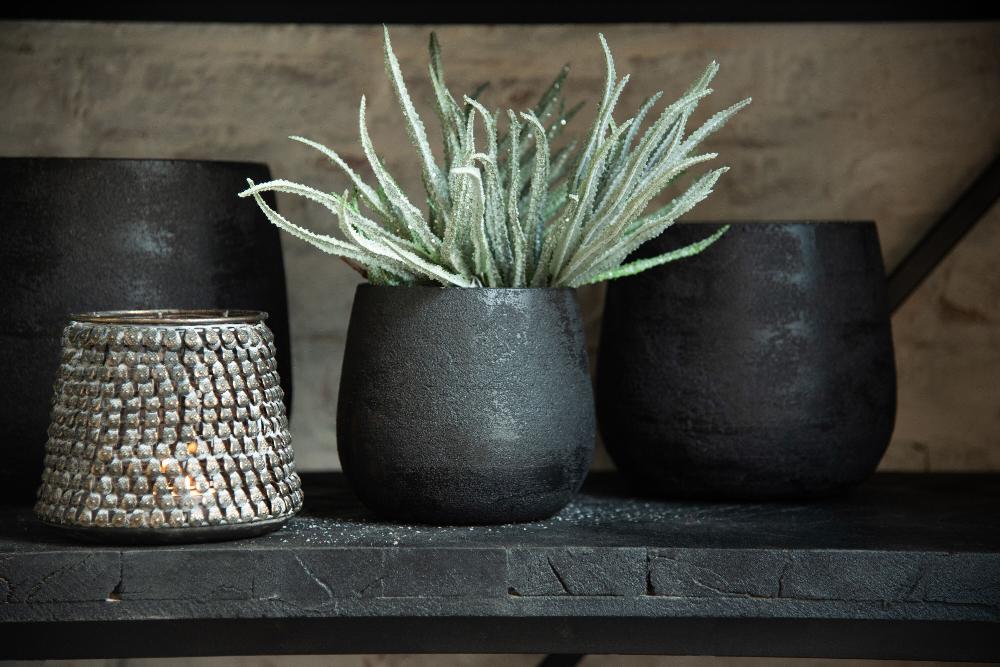 Emob Bloempot Oneffen Ruw Keramiek Zwart Small