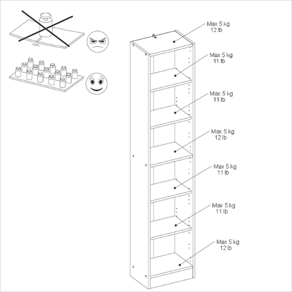 Emob Boekenkast Hobby 41 Cm Lang-5 Legplanken-wit