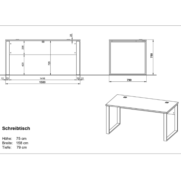 Emob Bureau Aldo - 158x79x75cm - Eikdecor