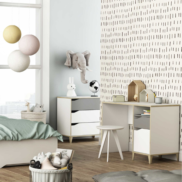 Emob Bureau Gerry-lichtgrijs/mat Wit/Kronberg Eik