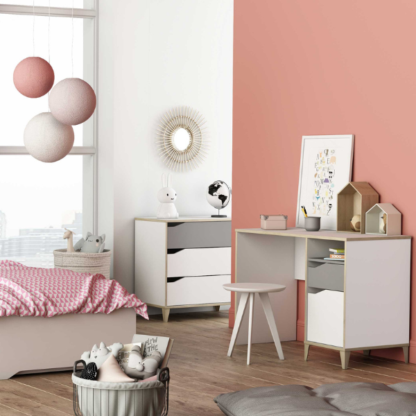 Emob Bureau Gerry-lichtgrijs/mat Wit/Kronberg Eik