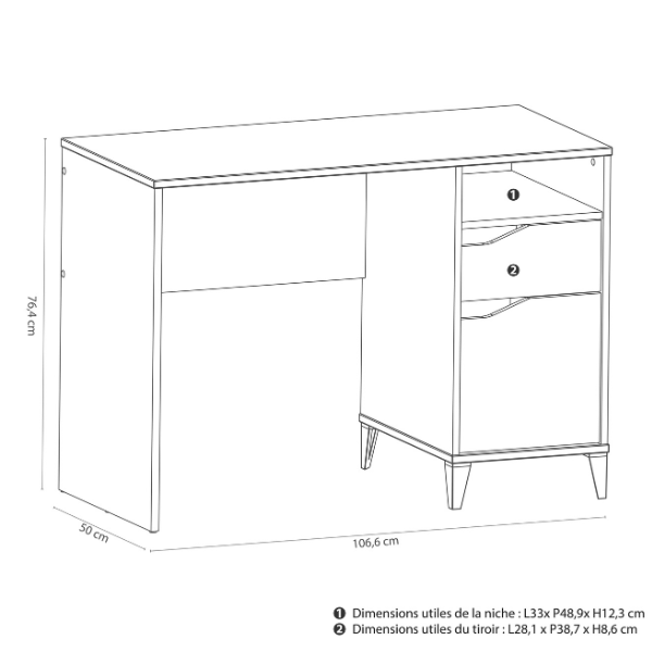 Emob Bureau Gerry-lichtgrijs/mat Wit/Kronberg Eik