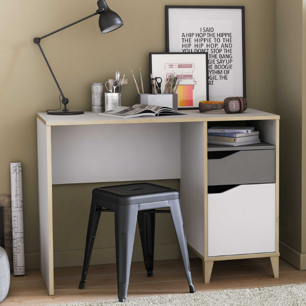 emob Bureau Gerry-lichtgrijs/mat wit/Kronberg eik