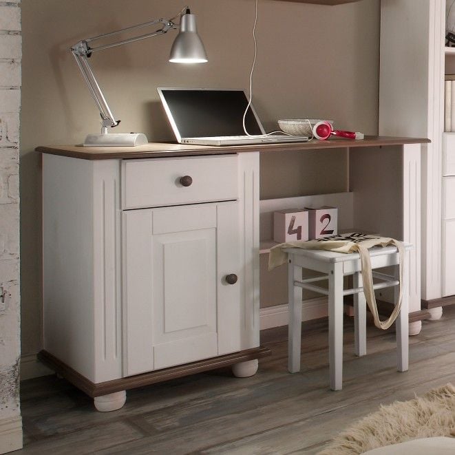 Emob Bureau Laurel 120cm - Wit/bruin