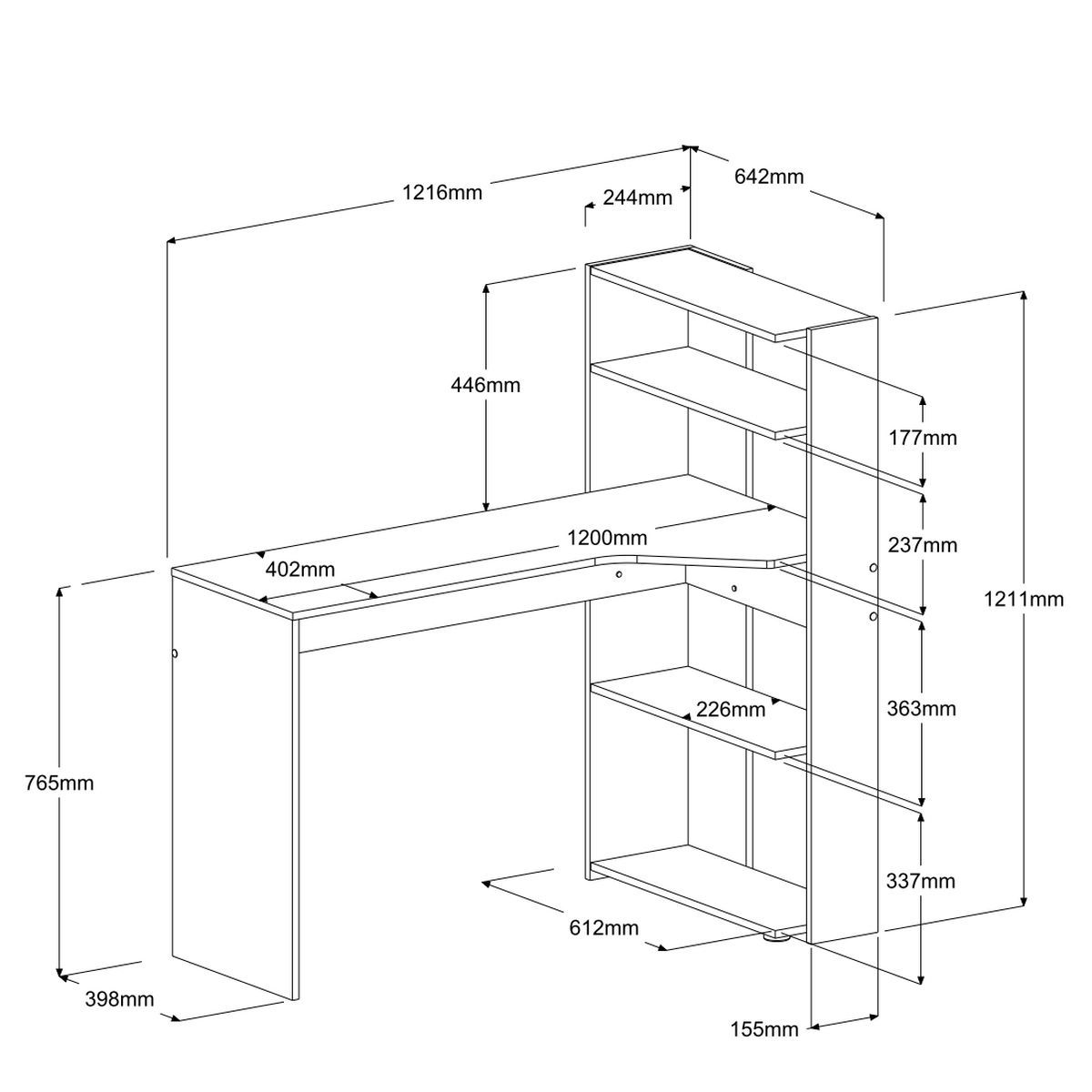 Emob Bureau Mister 122cm Met Boekenrek - Wit