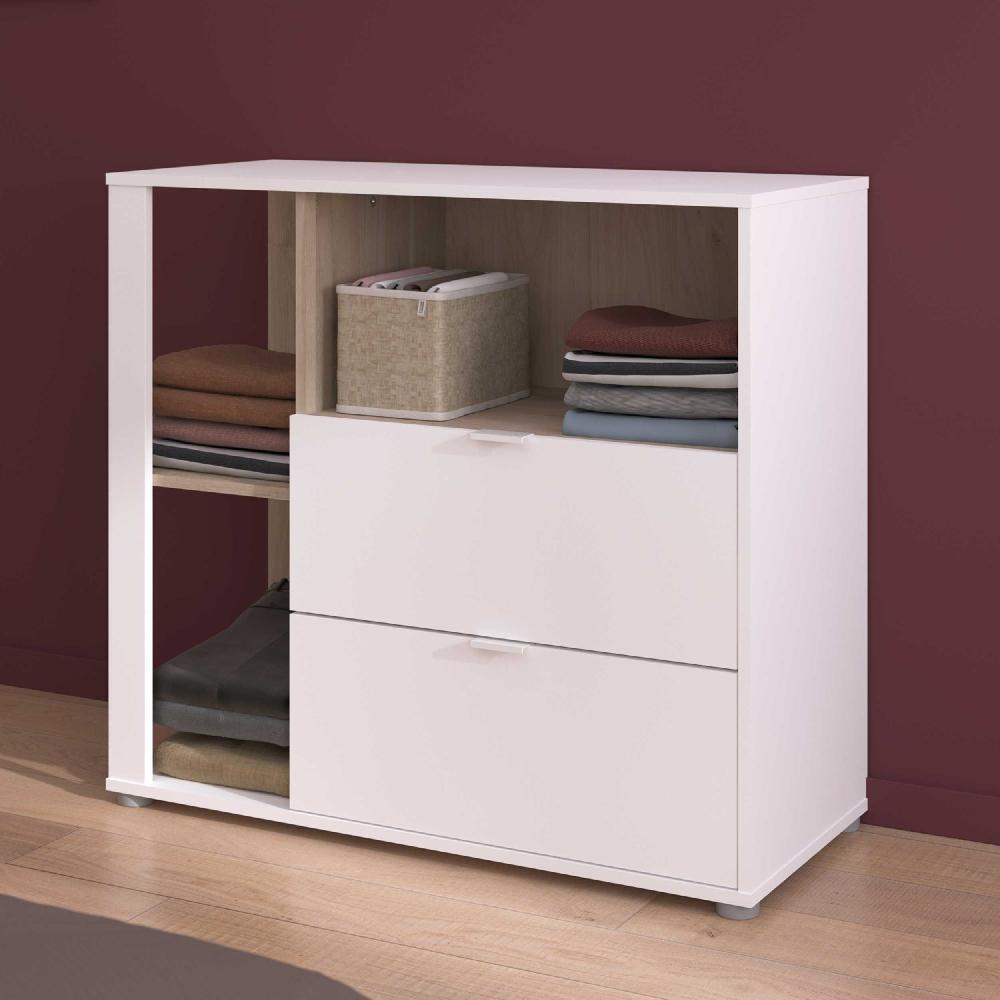 emob Commode Hardy - 91x40x83cm - 2 lades - wit/eik