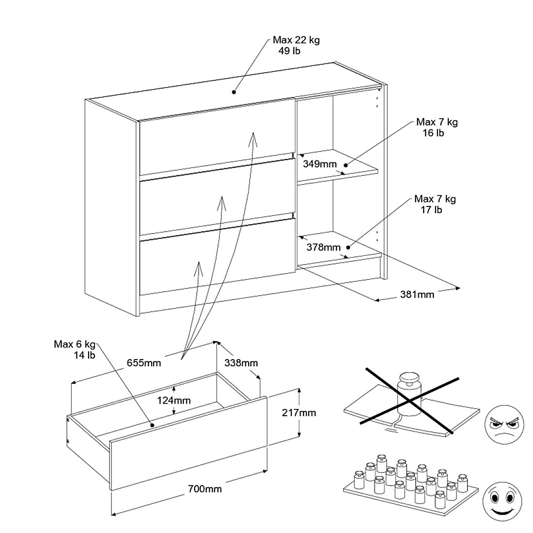 Emob Commode Pallas - 3 Lades & 1 Deur - Wit/eikdecor