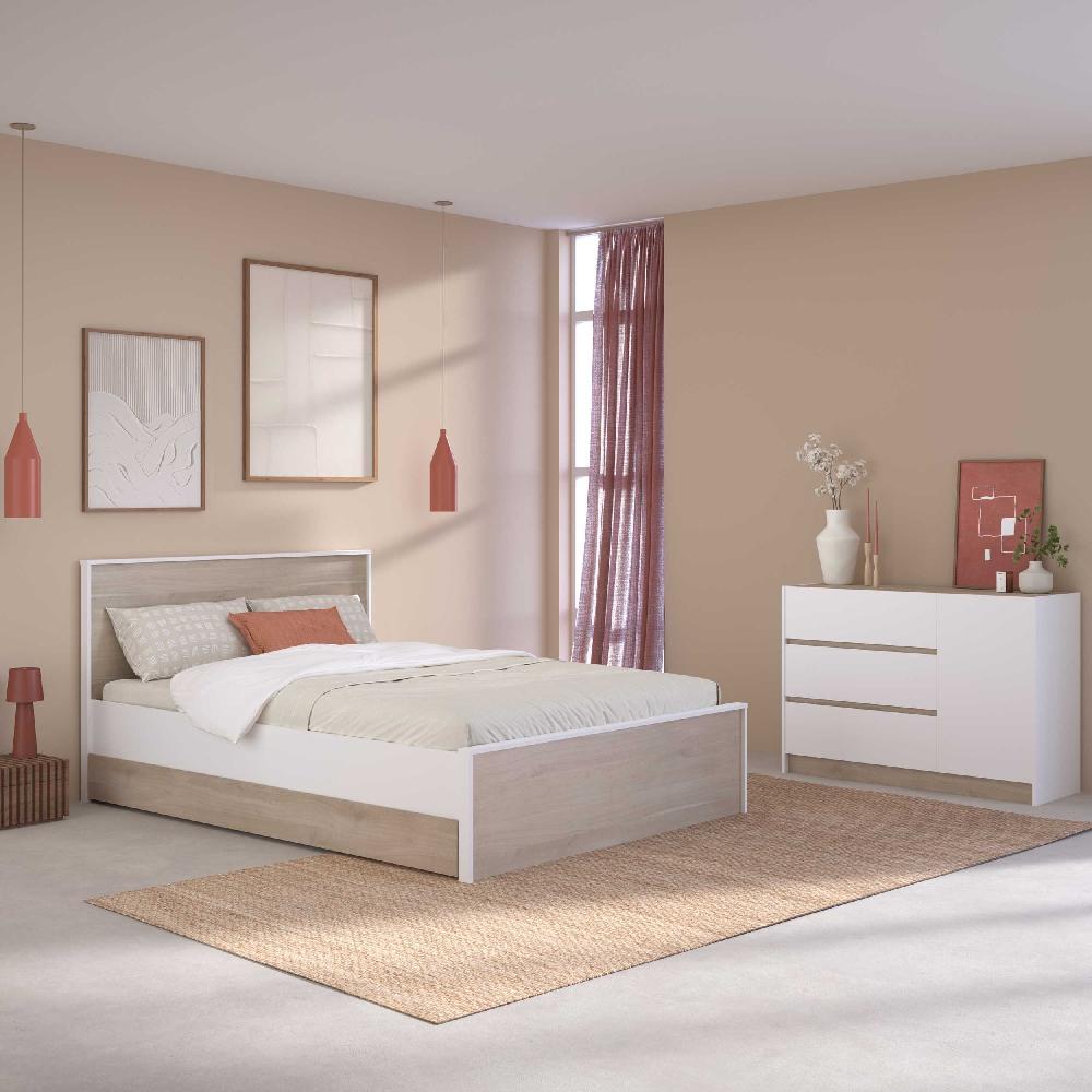 Emob Commode Pallas - 3 Lades & 1 Deur - Wit/eikdecor