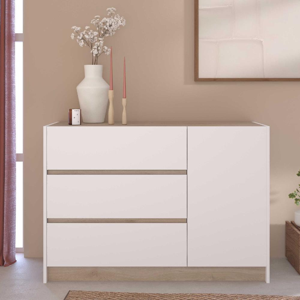 emob Commode Pallas - 3 lades & 1 deur - wit/eikdecor