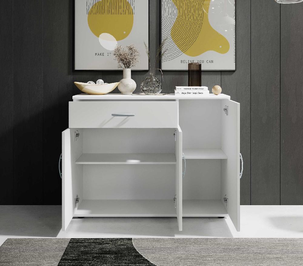 Emob Commode Viviane 90cm Met 3 Deuren & 1 Lade - Wit