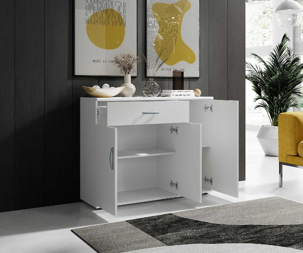 Emob Commode Viviane 90cm Met 3 Deuren & 1 Lade - Wit