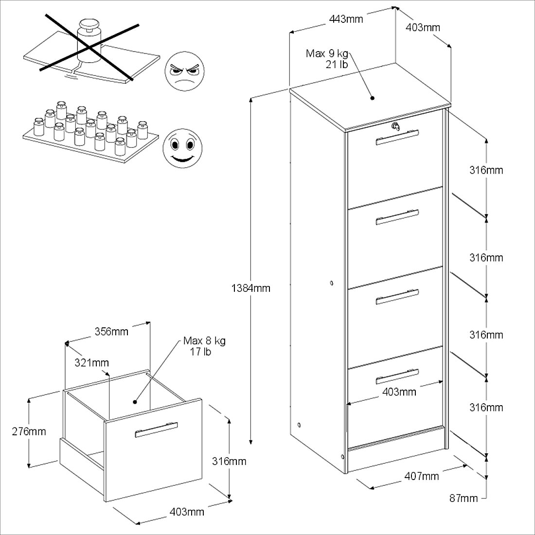 Emob Dossierkast Sil-138cm-4 Lades-wit/eik