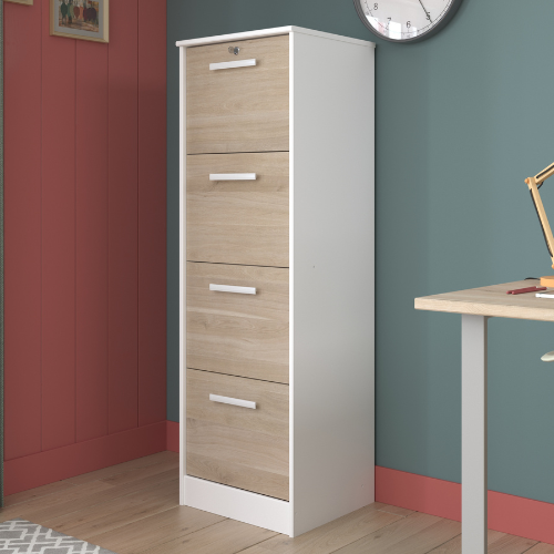 emob Dossierkast Sil-138cm-4 lades-wit/eik