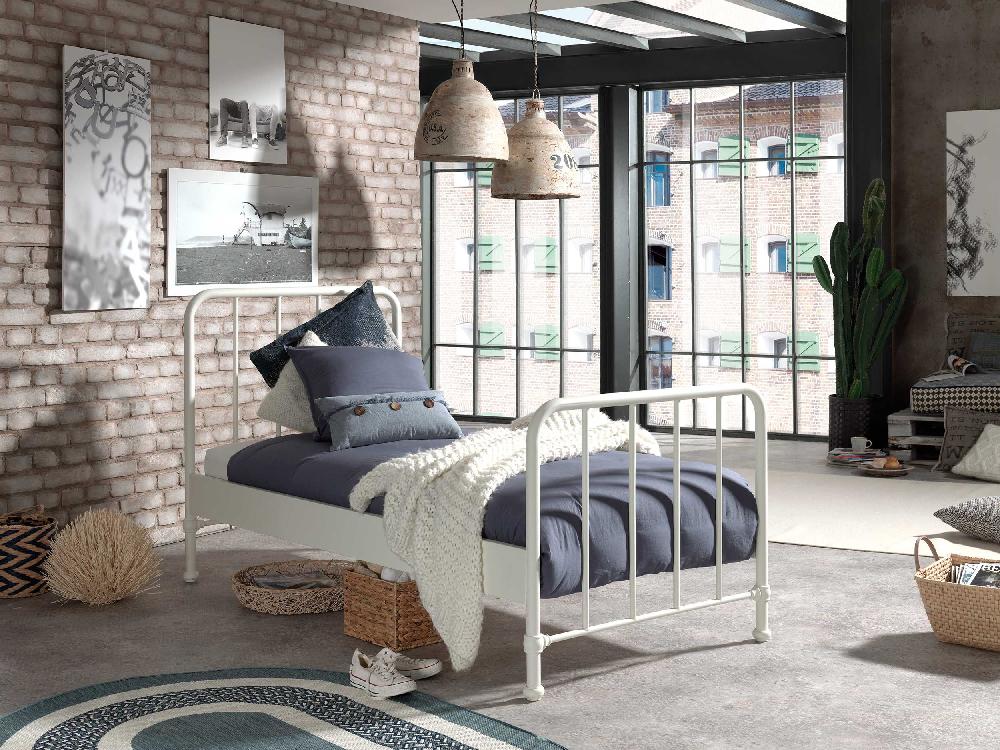 Emob Eenpersoonsbed Bronxx Metaal 90x200 - Mat Wit