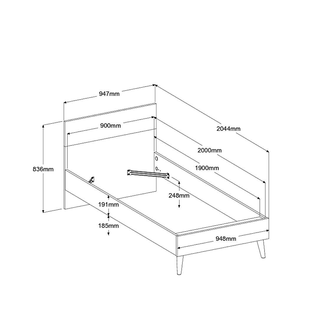 Emob Eenpersoonsbed Hardy - 90x200cm - Wit/eikdecor