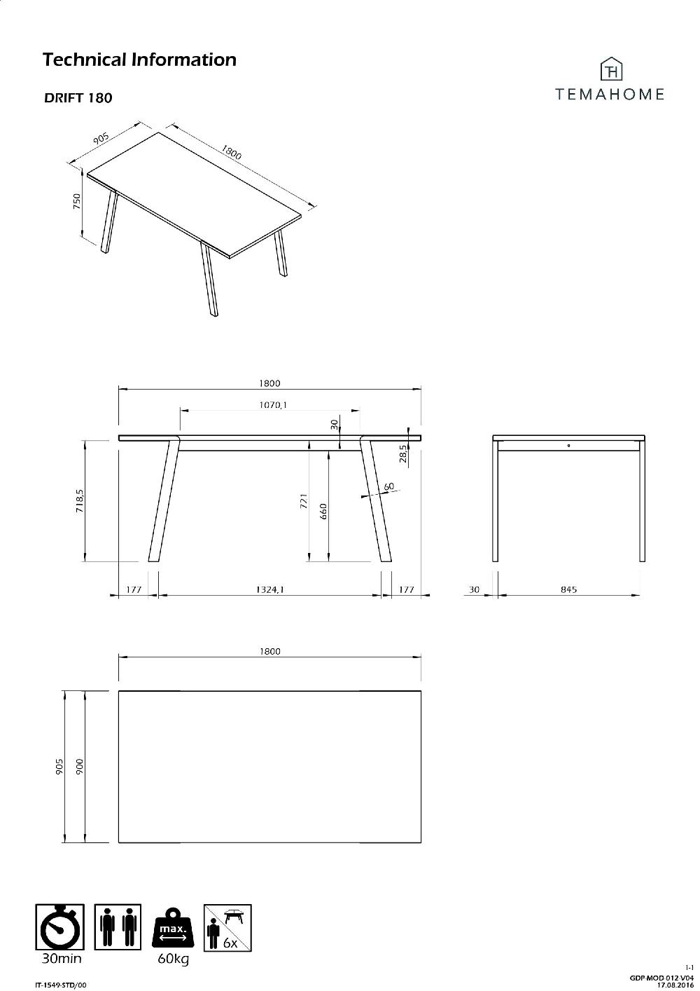 Emob Eettafel Drina 180 X 90 Cm-notenhout