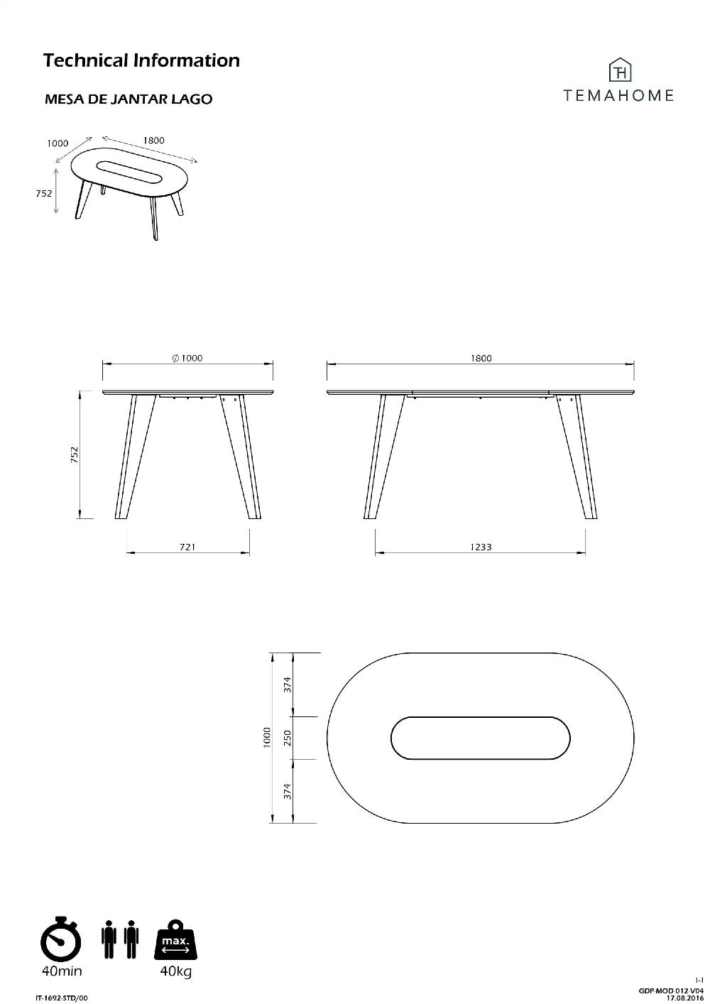 Emob Eettafel Lago 180x100 - Walnoot/zwart