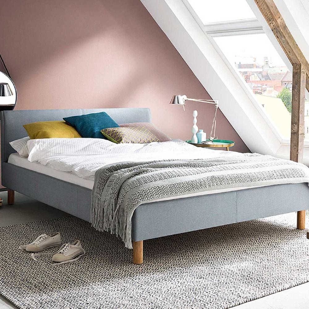 emob Gestoffeerd bed Amber 140x200 - ijsblauw