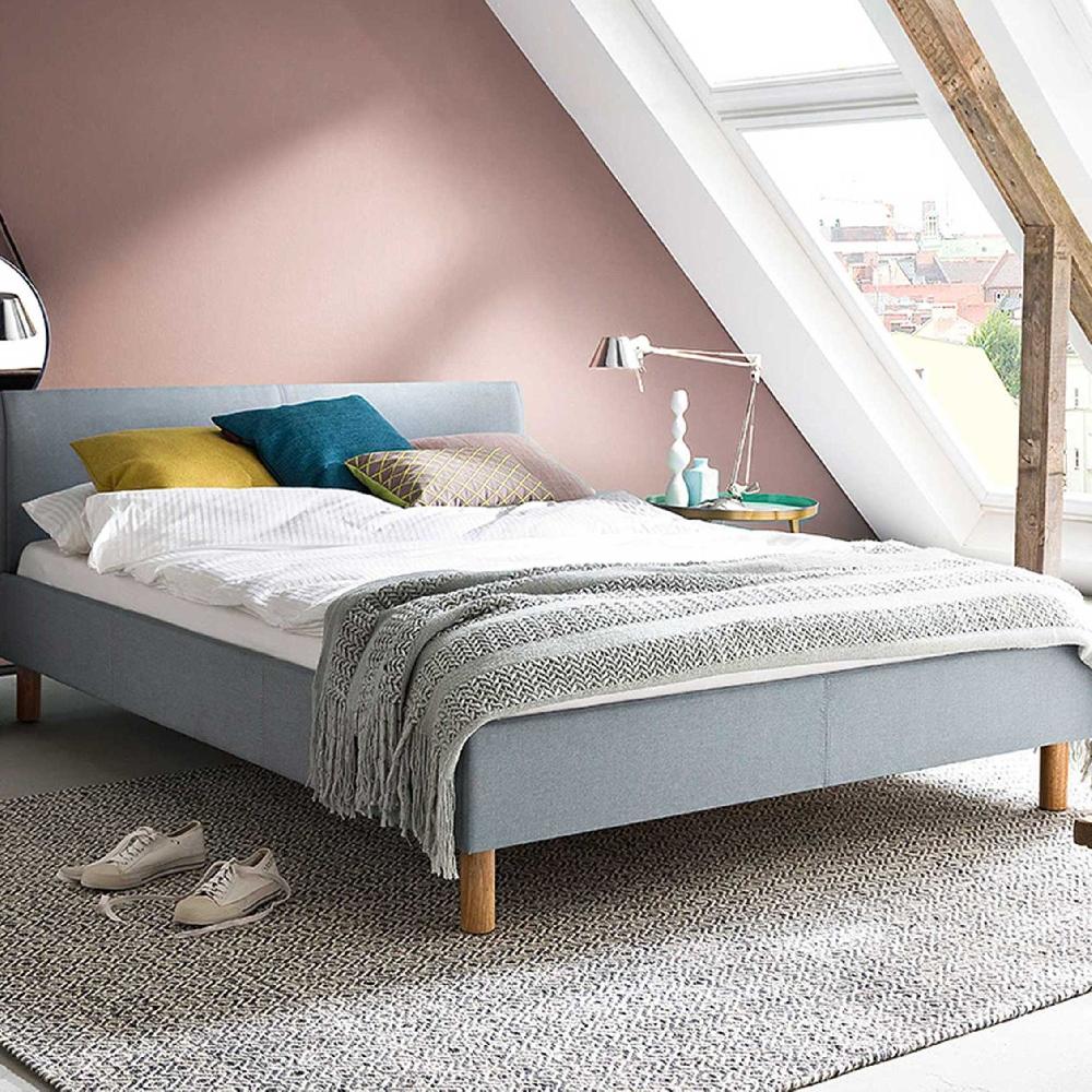 emob Gestoffeerd twijfelaar bed Amber - ijsblauw