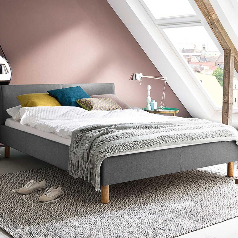 emob Gestoffeerd twijfelaar bed Amber - lichtgrijs