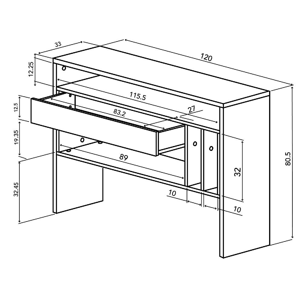 Emob Halkast Keros 120cm Met 1 Lade - Lichte Eik/wit