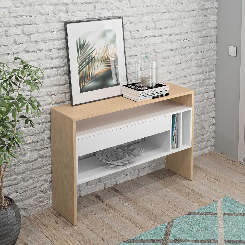 emob Halkast Keros 120cm met 1 lade - lichte eik/wit