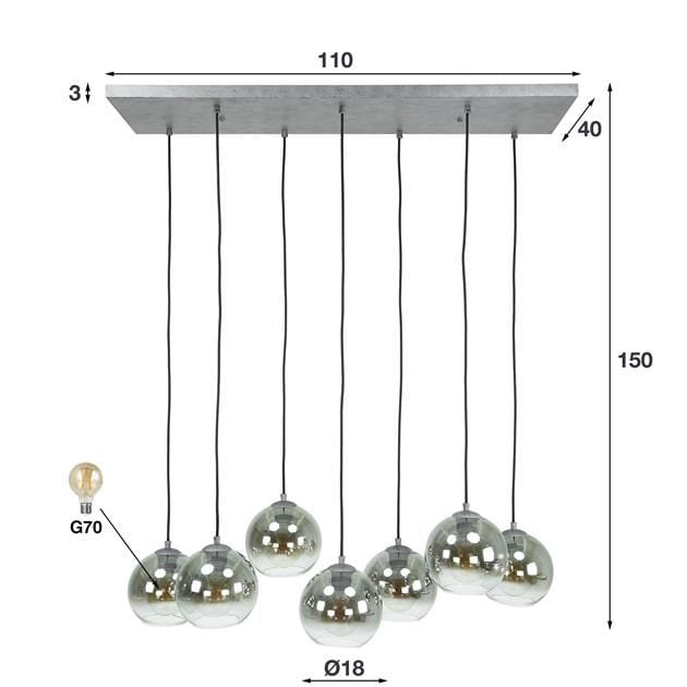 Emob Hanglamp Bessy 7 Lampkappen-Oud Zilver