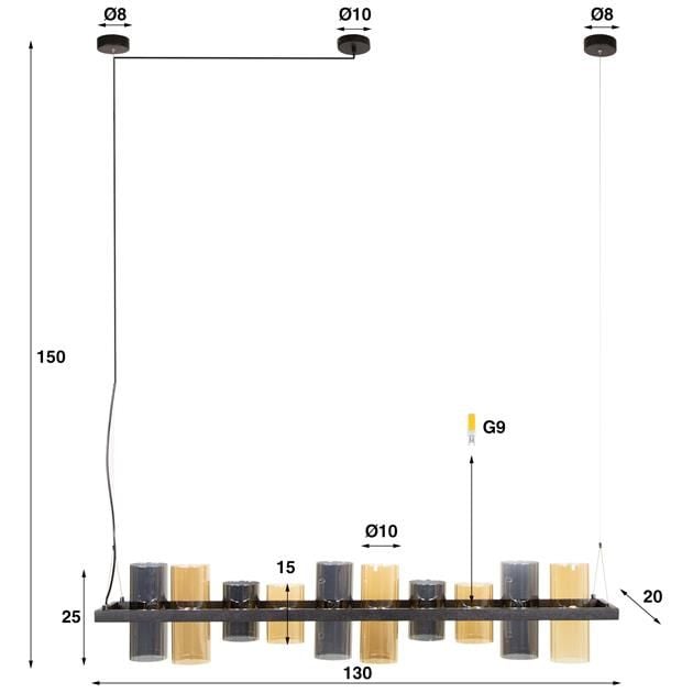 Emob Hanglamp Cylian 130 Cm-amber/chroom Glas