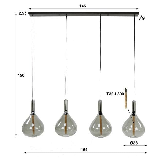 Emob Hanglamp Drizella 164 Cm-rookglas