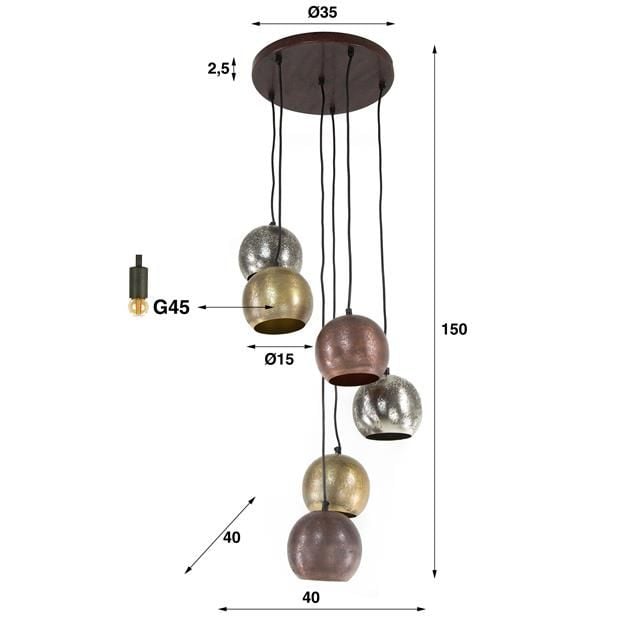 Emob Hanglamp Marsha ø35 Cm-chroom/goud/koper