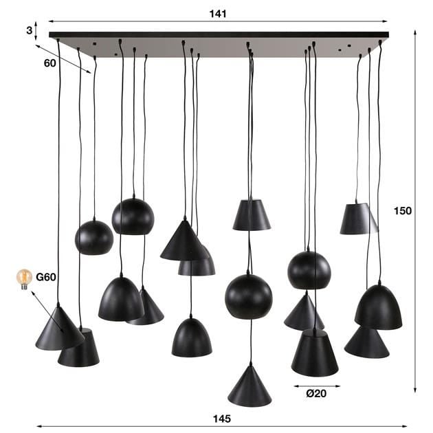 Emob Hanglamp Xerxes 18 Lampkappen-Artic Black