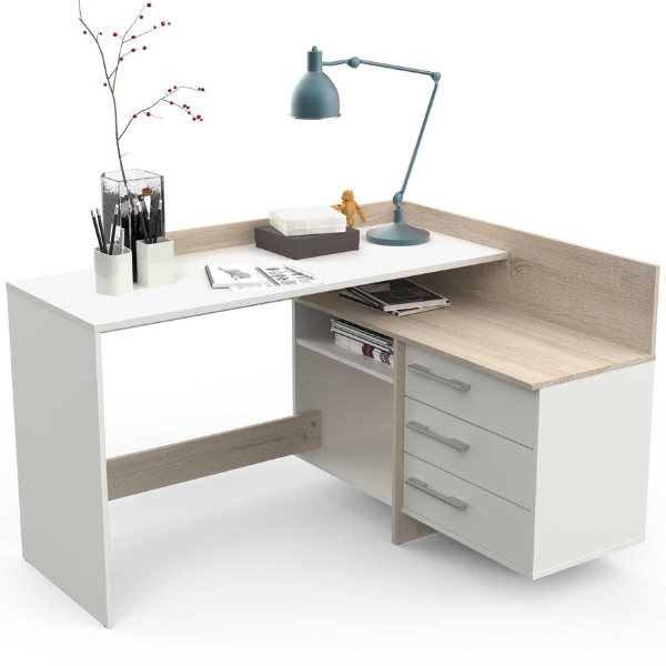 Emob Hoekbureau Thalita-geborstelde Eik/ Mat Wit