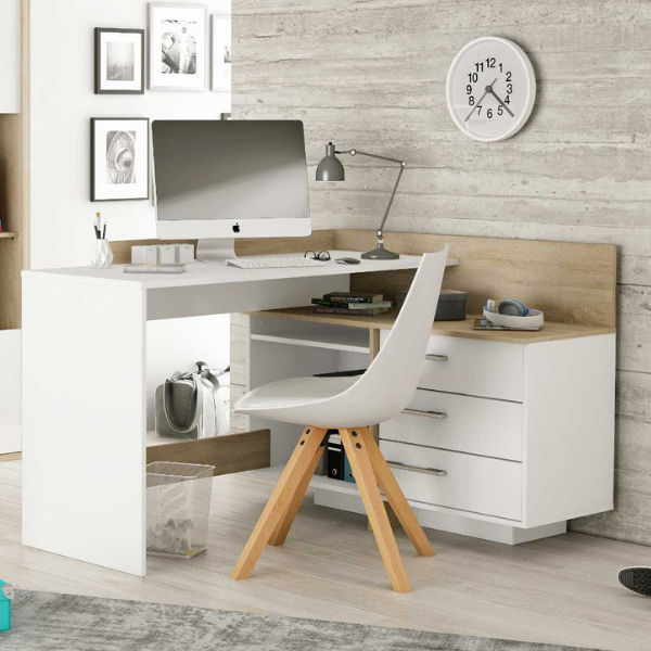 emob Hoekbureau Thalita-geborstelde eik/ mat wit