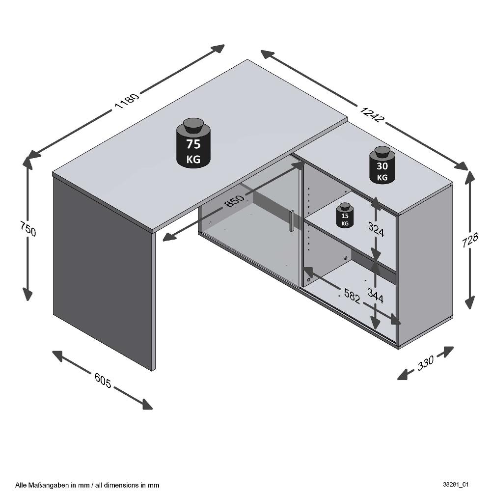 Emob Hoekbureau Vaiana - Wit/zwart