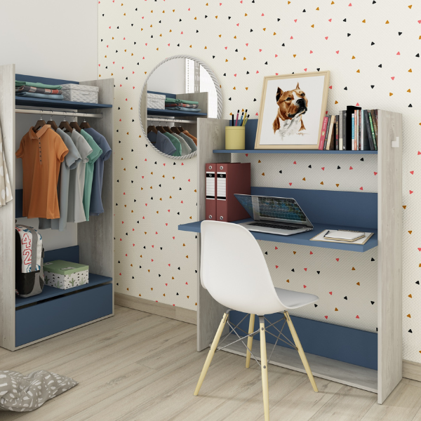 Emob Kast Met Bureaublad Bo0 - Grenen/ Blauw