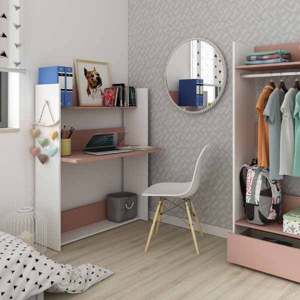 Emob Kast Met Bureaublad Bo0 - Wit/ Oudroze