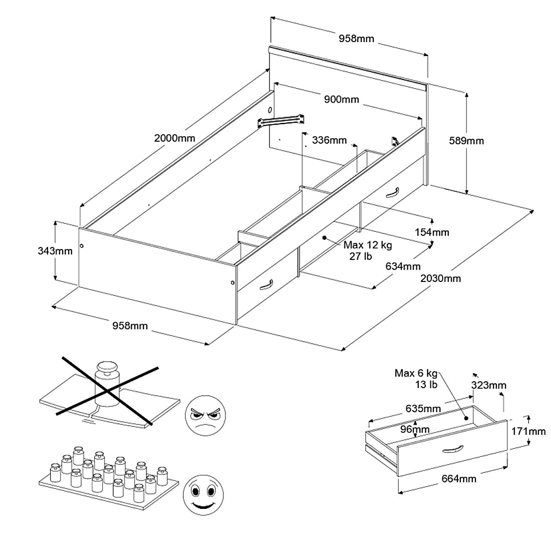 Emob Kinderbed Alma 90x200 Met Opbergruimte - Wit
