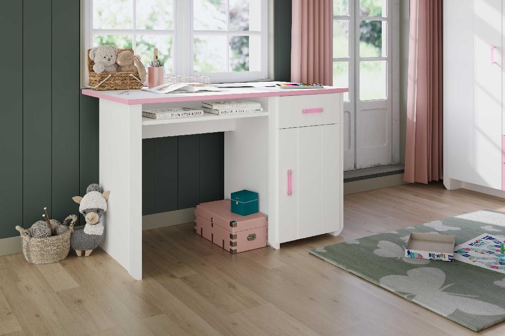 Emob Kinderbureau Biotiful 1 Deur & 1 Lade - Roze/wit