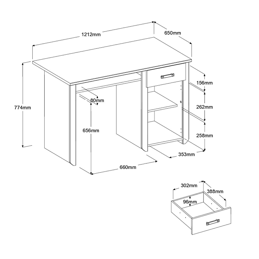 Emob Kinderbureau Biotiful 1 Deur & 1 Lade - Roze/wit