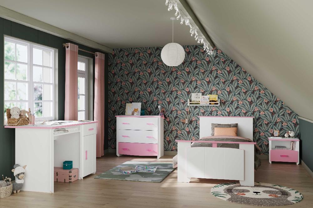 Emob Kinderbureau Biotiful 1 Deur & 1 Lade - Roze/wit