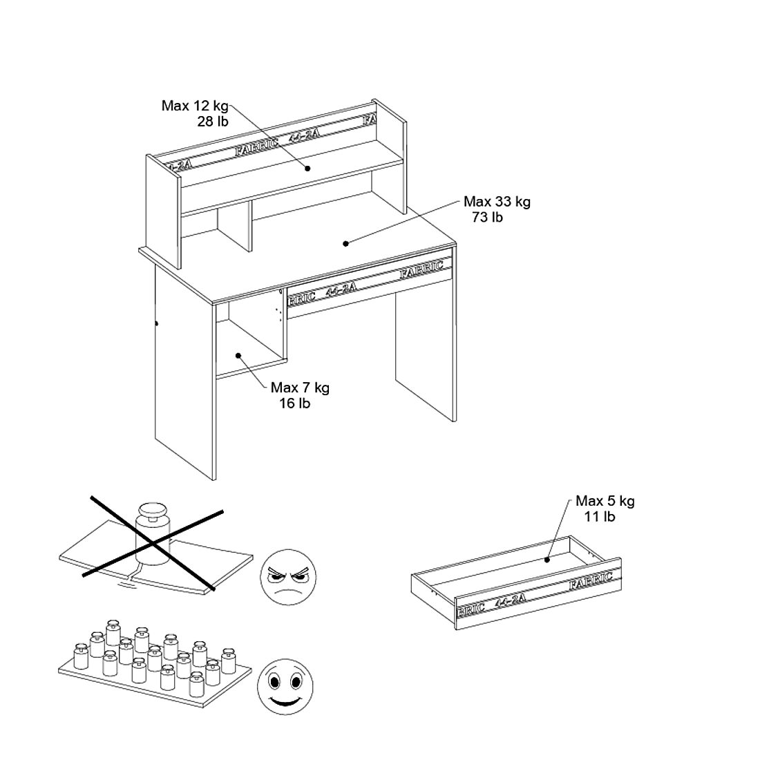 Emob Kinderbureau Fabric Industrieel - Grijs