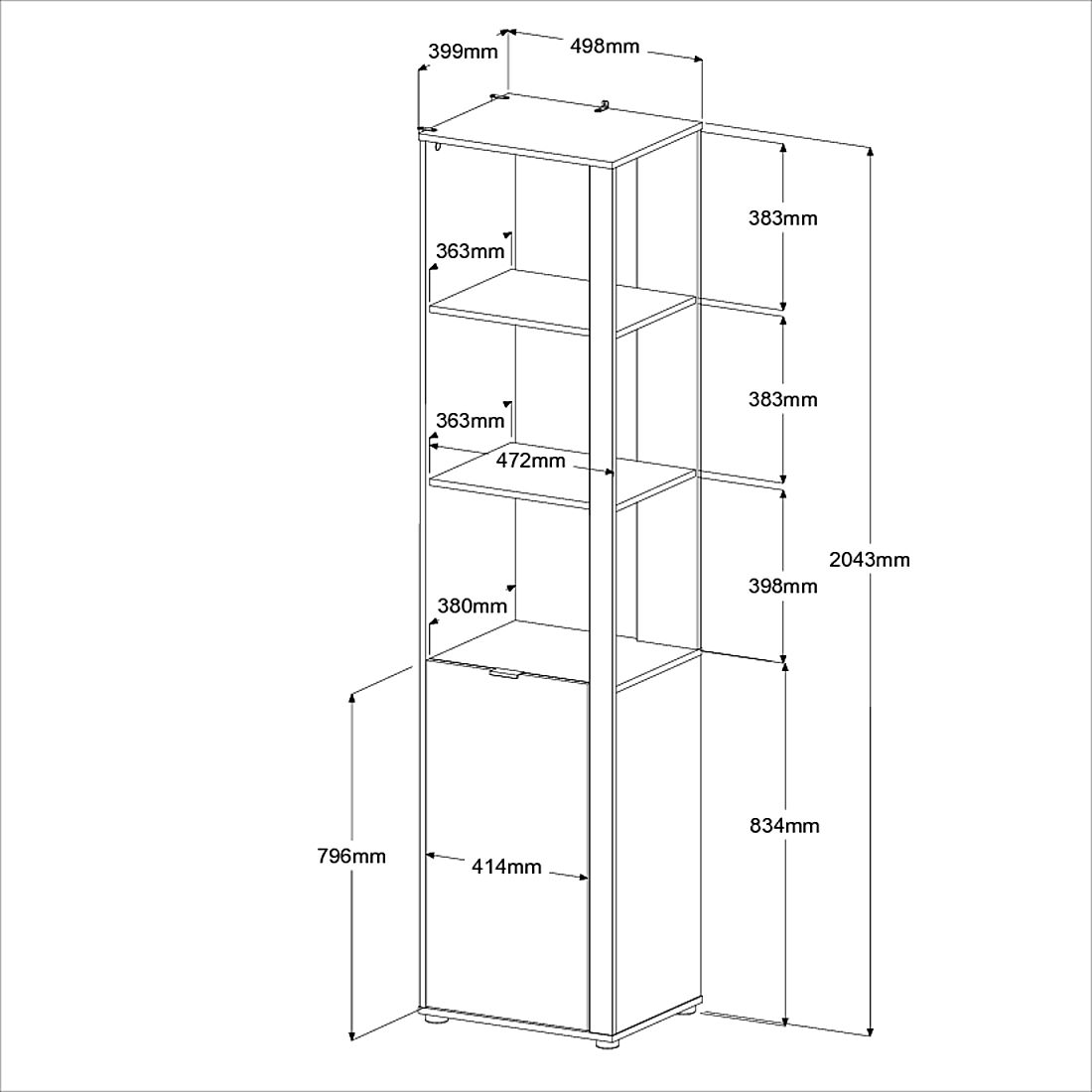 Emob Kolomkast Hardy - 50x40x204cm - Wit/eikdecor