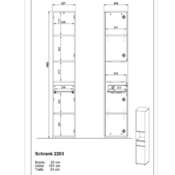 Emob Kolomkast Lamon - 2 Deuren & 1 Lade - Grijs