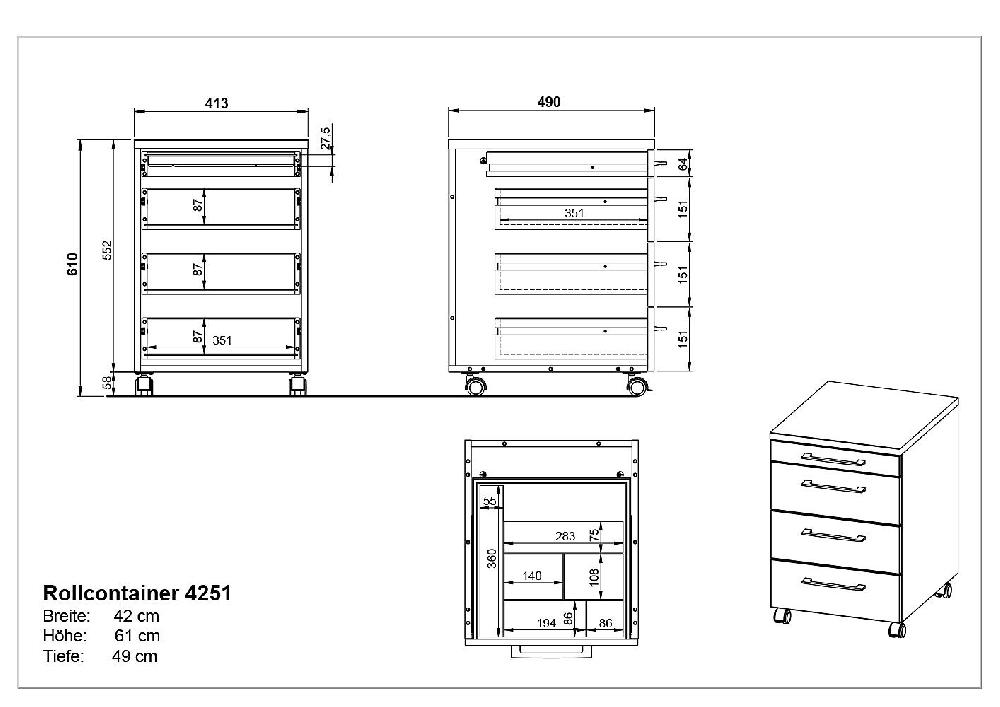 Emob Ladeblok Presley 4 Lades - Lichtgrijs