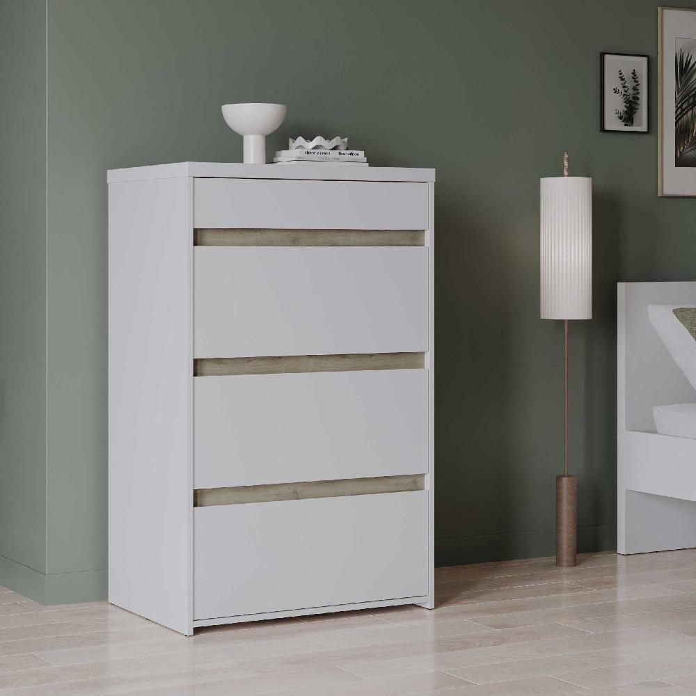 emob Ladekast Clyde - met 4 lades - wit/eikdecor