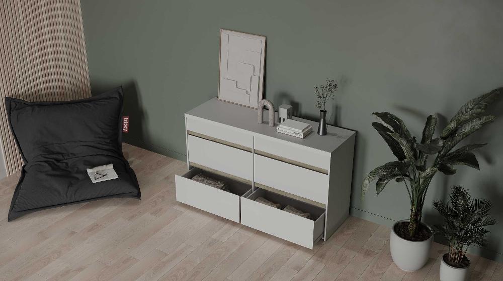 Emob Ladekast Clyde - Met 6 Lades - Wit/eikdecor