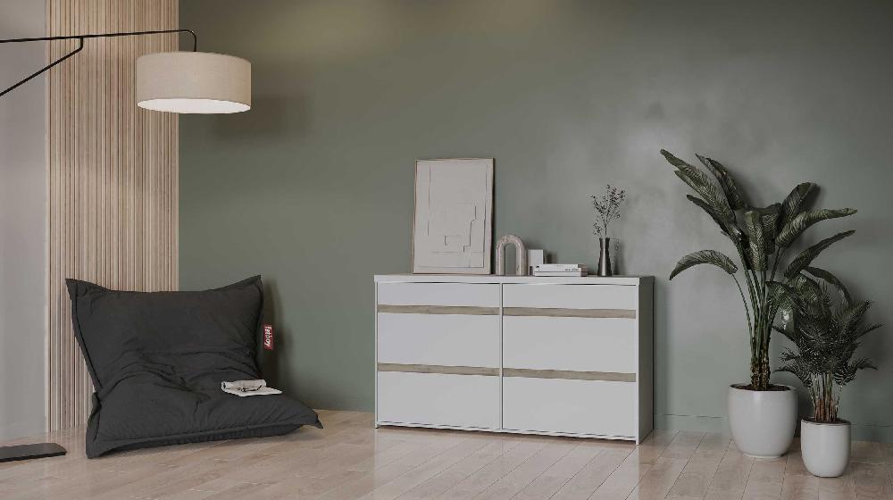 Emob Ladekast Clyde - Met 6 Lades - Wit/eikdecor