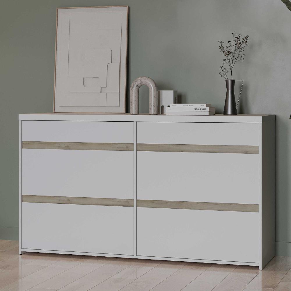 emob Ladekast Clyde - met 6 lades - wit/eikdecor