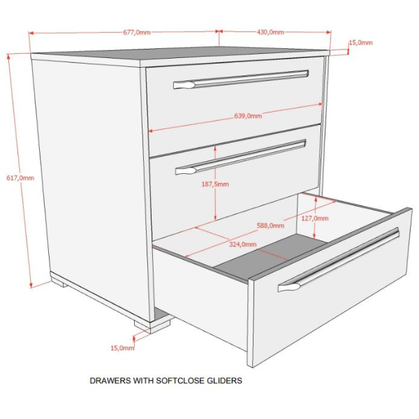 Emob Ladekast Sam 68x43x61cm - 3 Lades - Wit