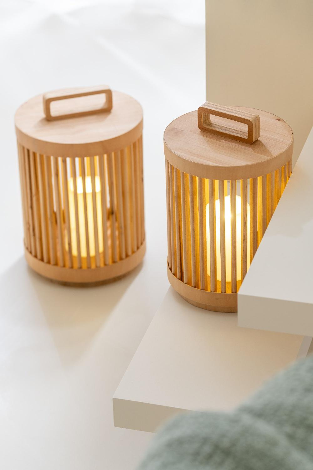 Emob Lamp Cylinder Sparhout/led Naturel Small